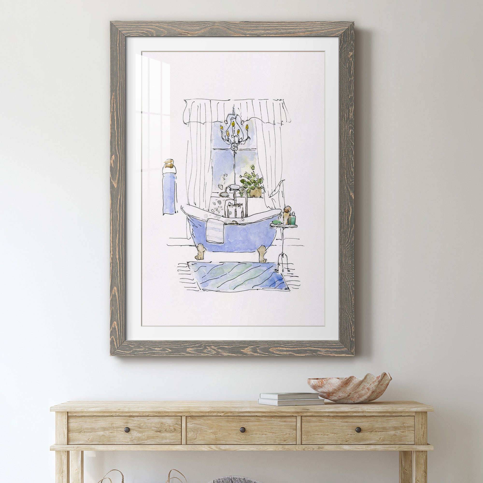 Sketchy Bath I - Premium Framed Print - Distressed Barnwood Frame - Ready to Hang