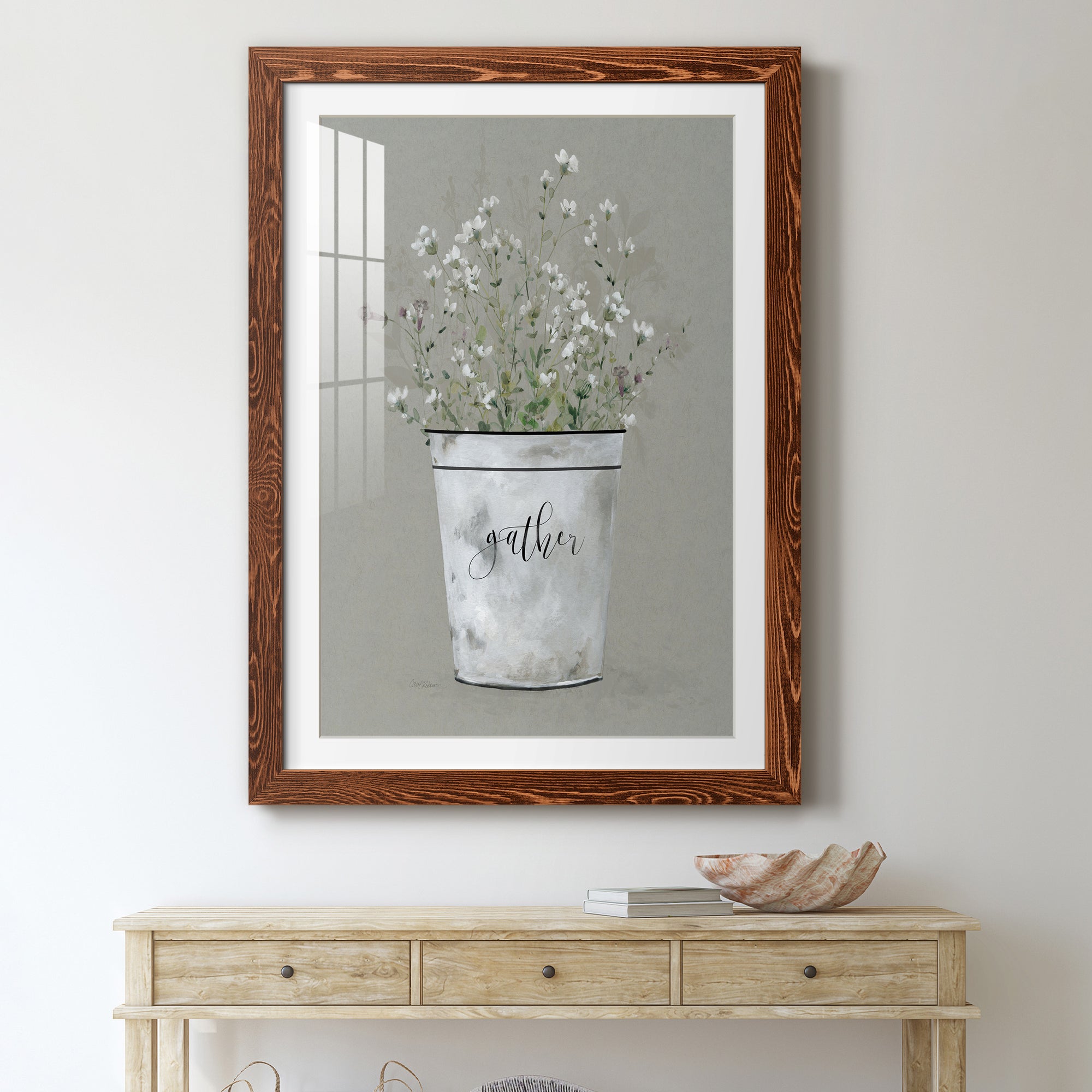 Bouquet of Grace Bucket Gather - Premium Framed Print - Distressed Barnwood Frame - Ready to Hang