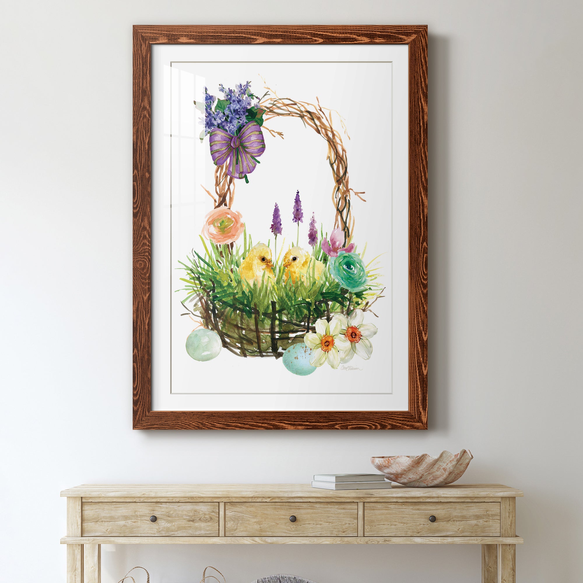 Spring Chick Basket - Barnwood Framed Art Print