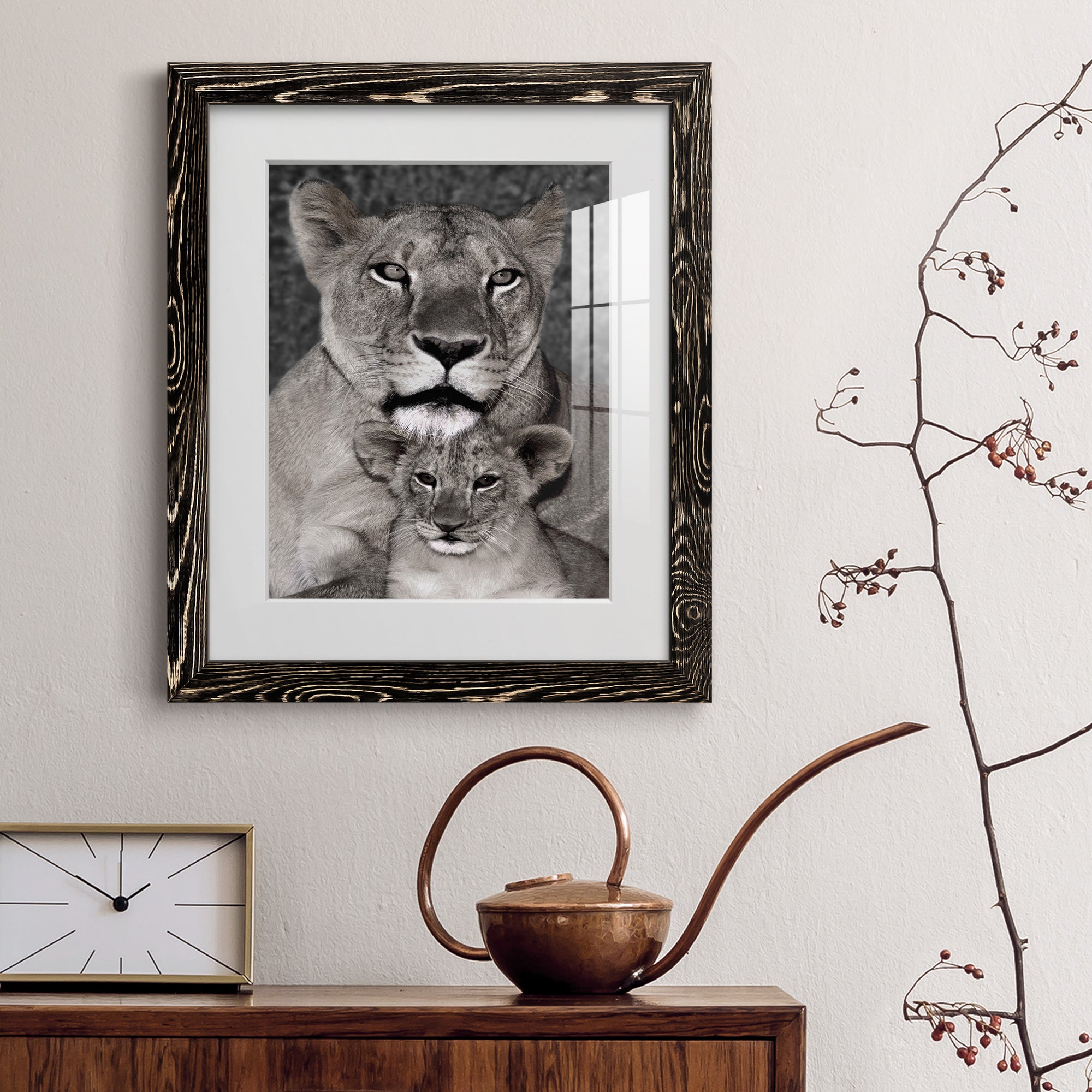Lioness and Cub - Barnwood Framed Art Print