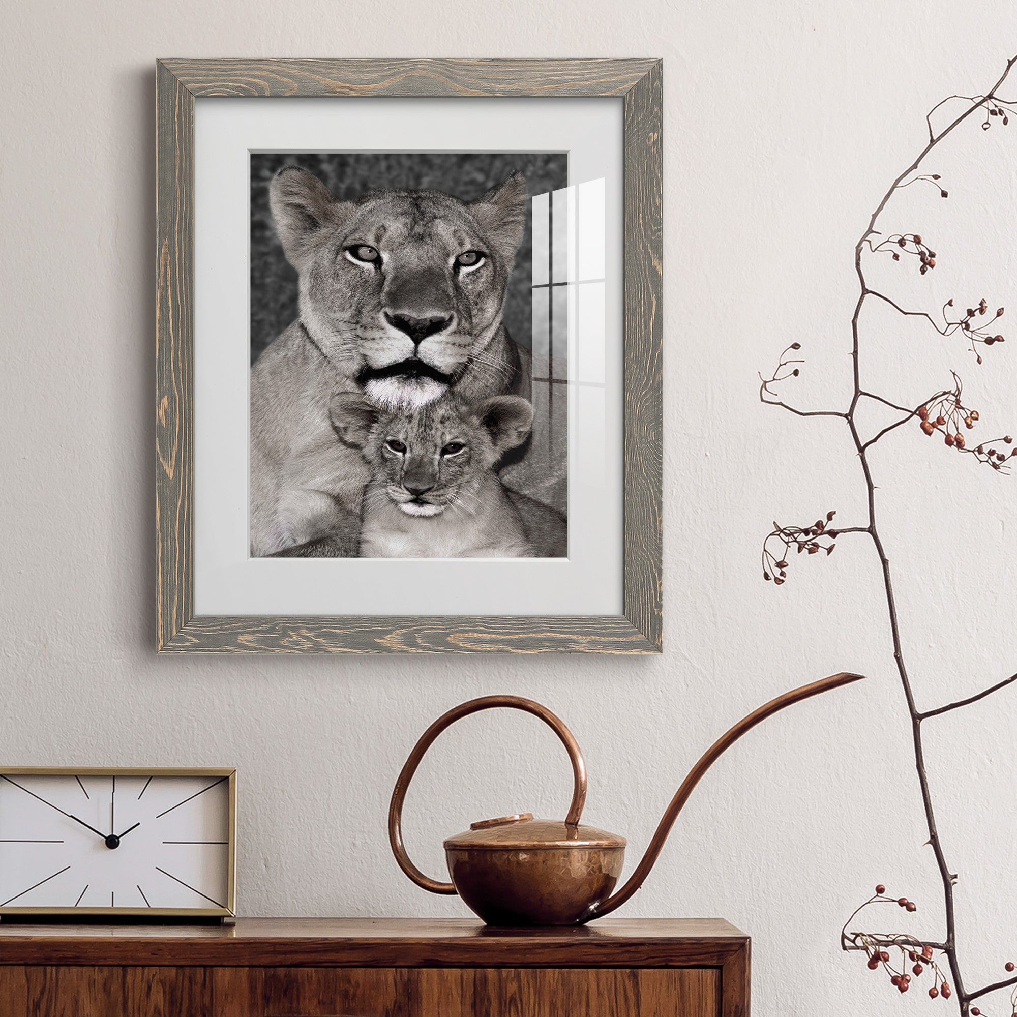 Lioness and Cub - Barnwood Framed Art Print