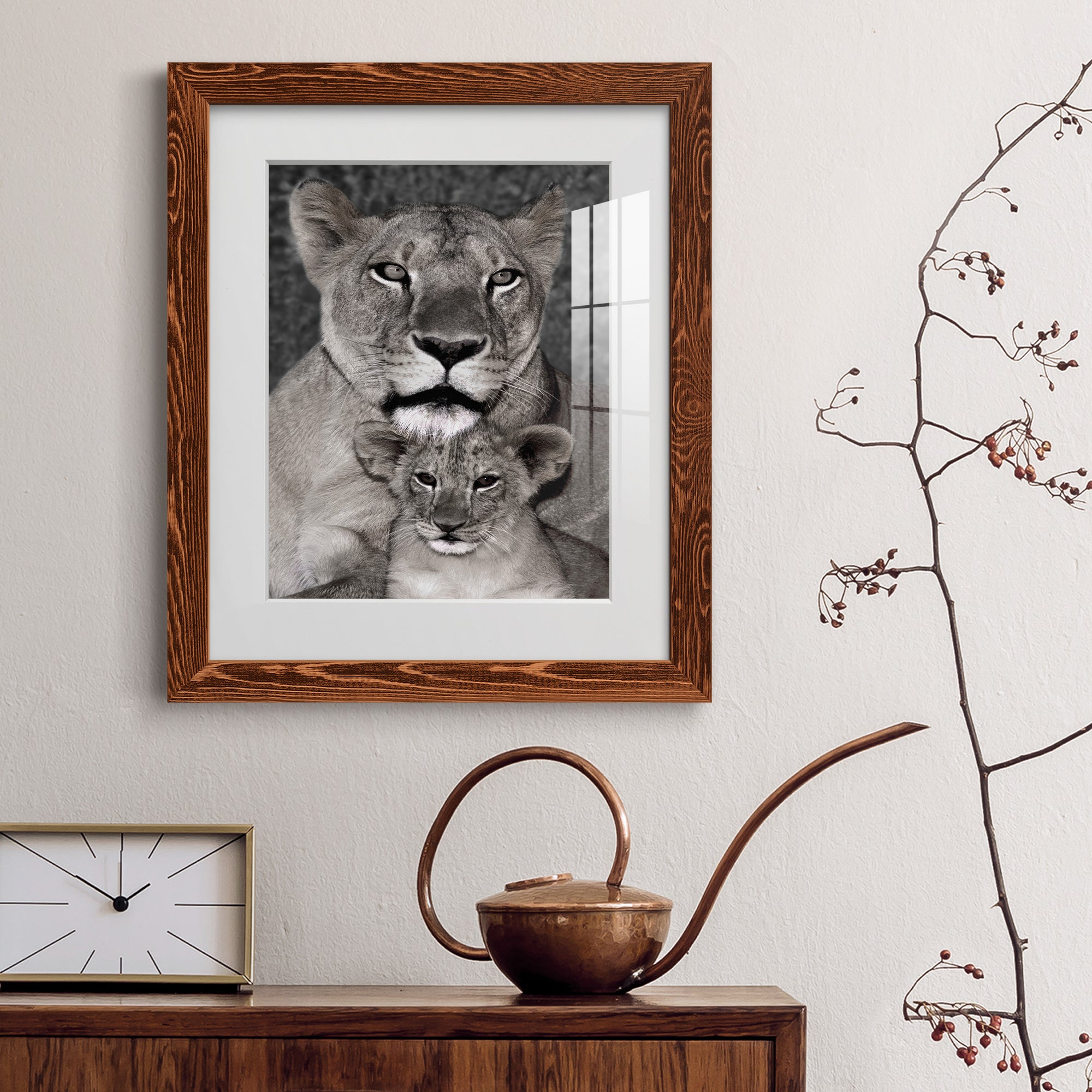Lioness and Cub - Barnwood Framed Art Print