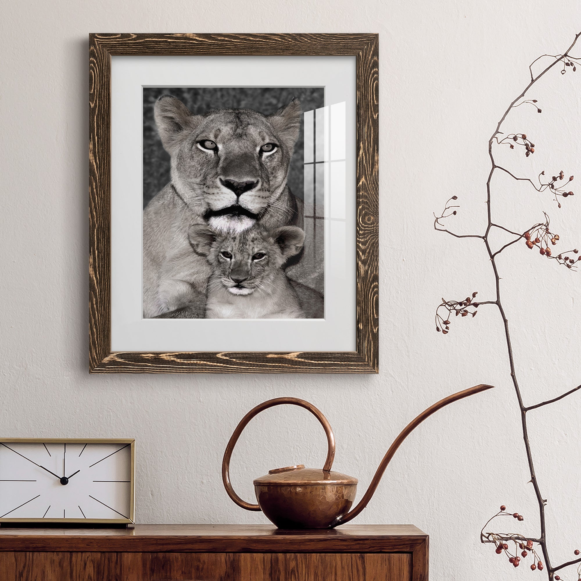 Lioness and Cub - Barnwood Framed Art Print