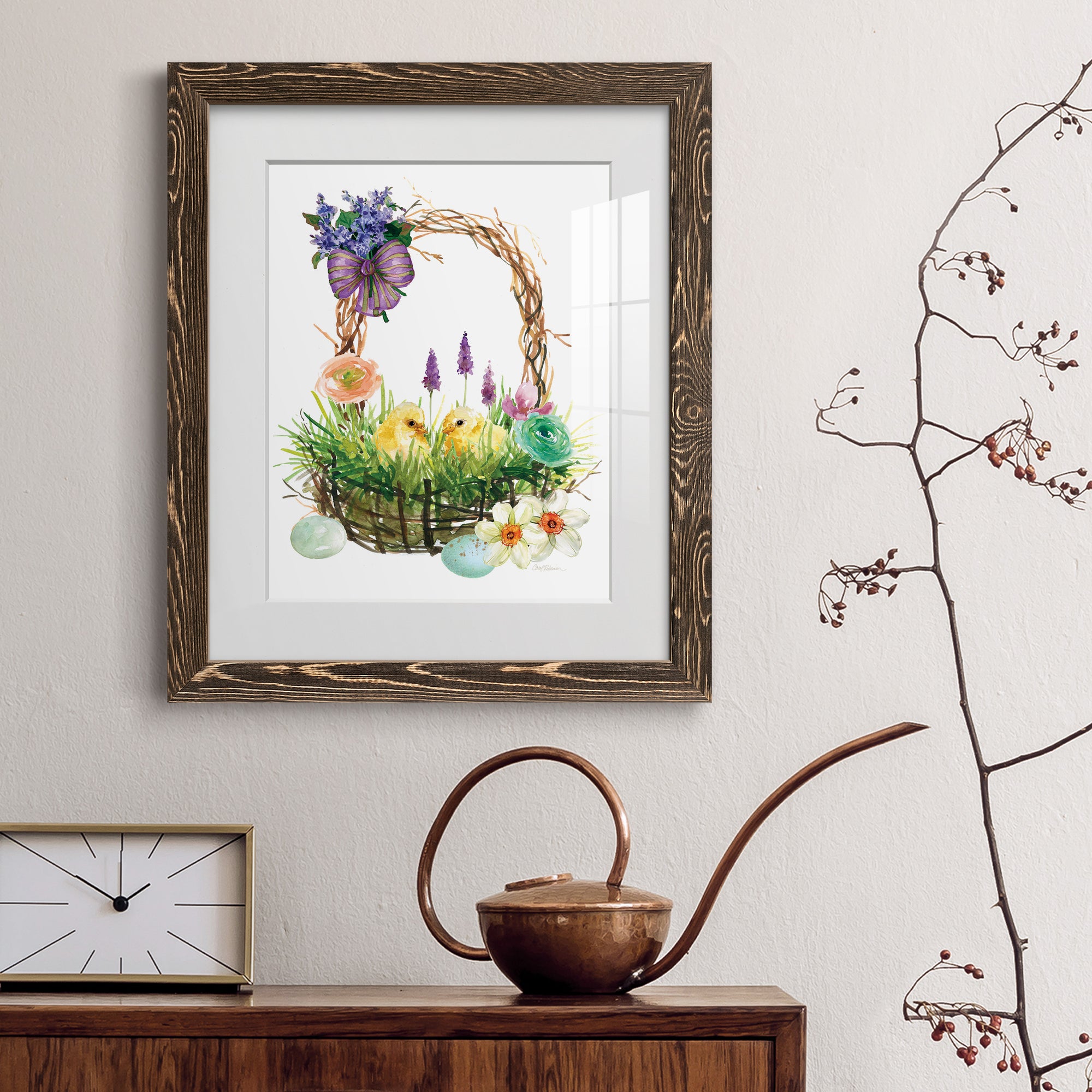 Spring Chick Basket - Barnwood Framed Art Print
