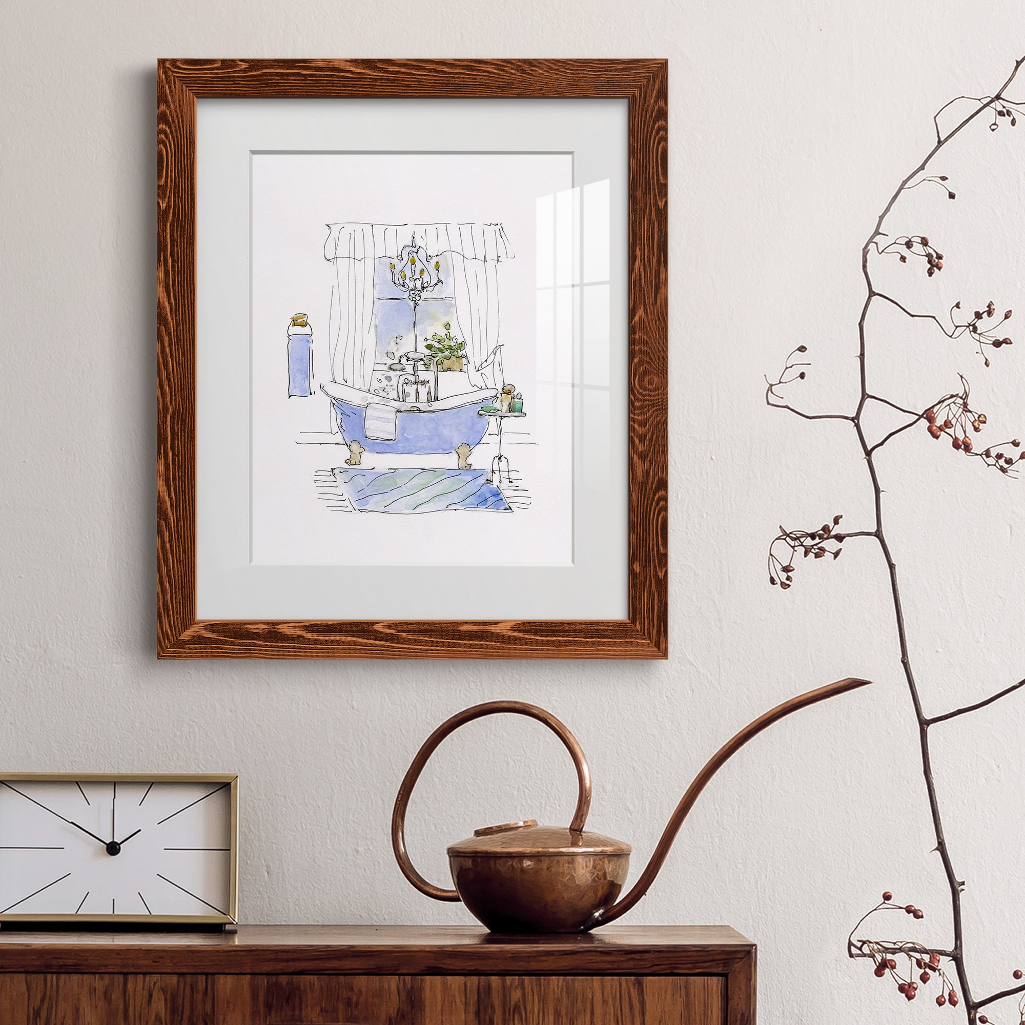 Sketchy Bath I - Premium Framed Print - Distressed Barnwood Frame - Ready to Hang