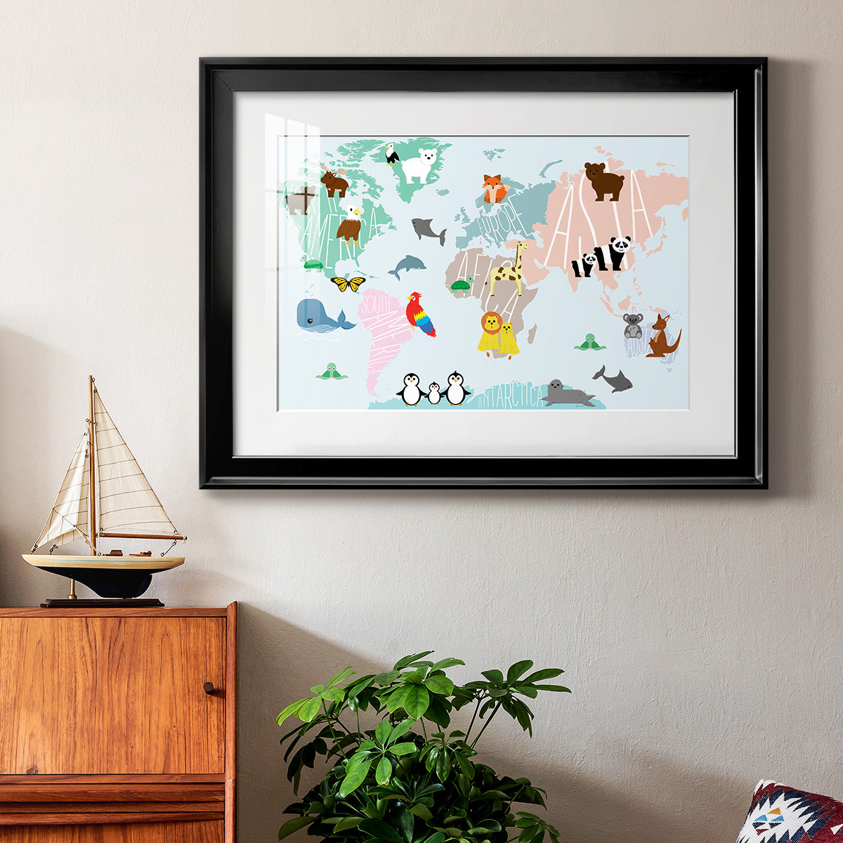 Animal Map Premium Framed Print - Ready to Hang