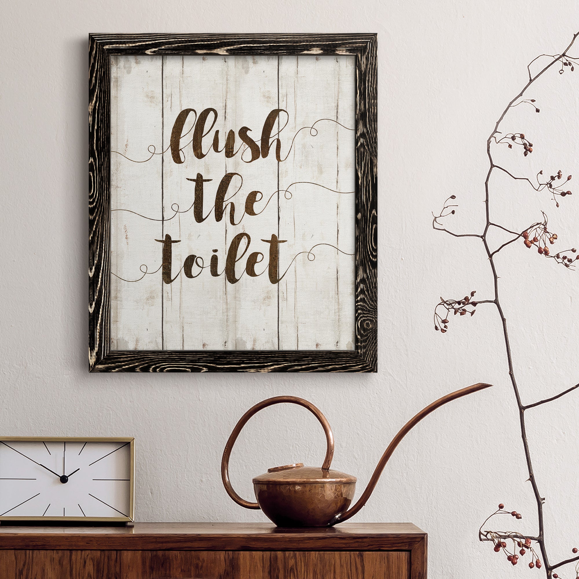 Flush The Toilet - Premium Canvas Framed in Barnwood - Ready to Hang