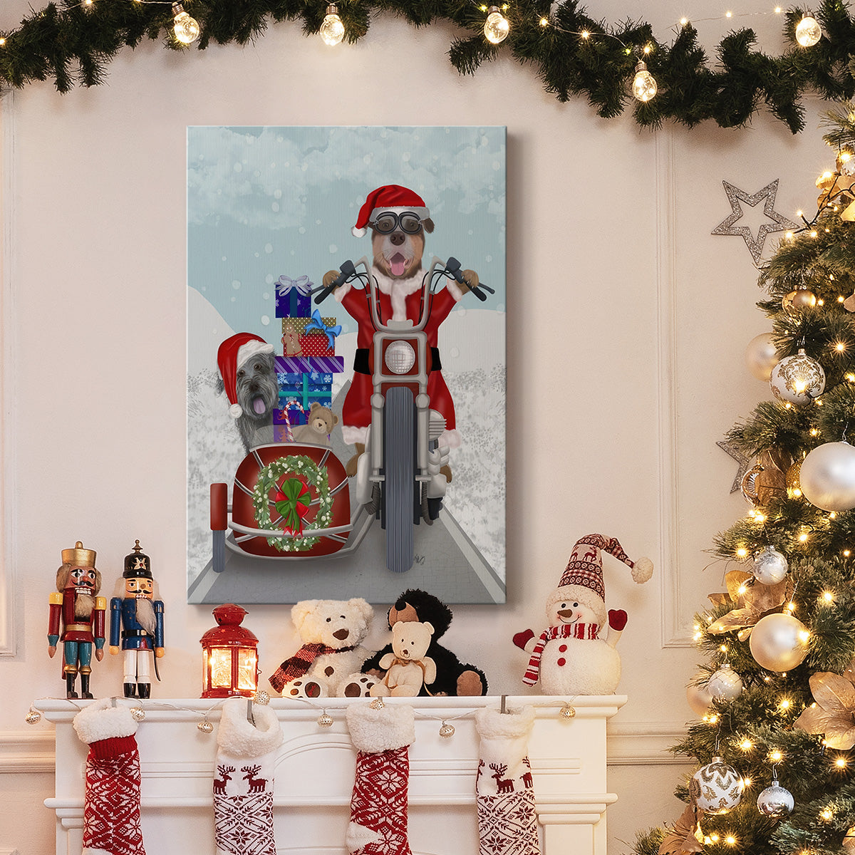 Christmas Mutts Christmas Chopper - Gallery Wrapped Canvas