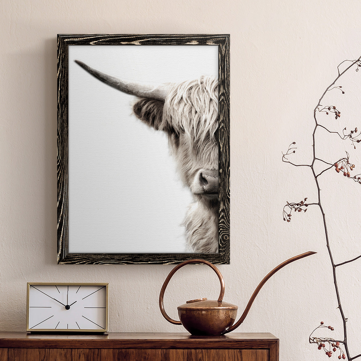 Highland Cattle - Premium Canvas Framed in Barnwood - Ready to Hang