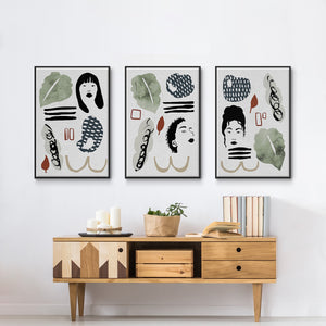 Collected Mindfulness I - Framed Premium Gallery Wrapped Canvas L Frame 3 Piece Set - Ready to Hang