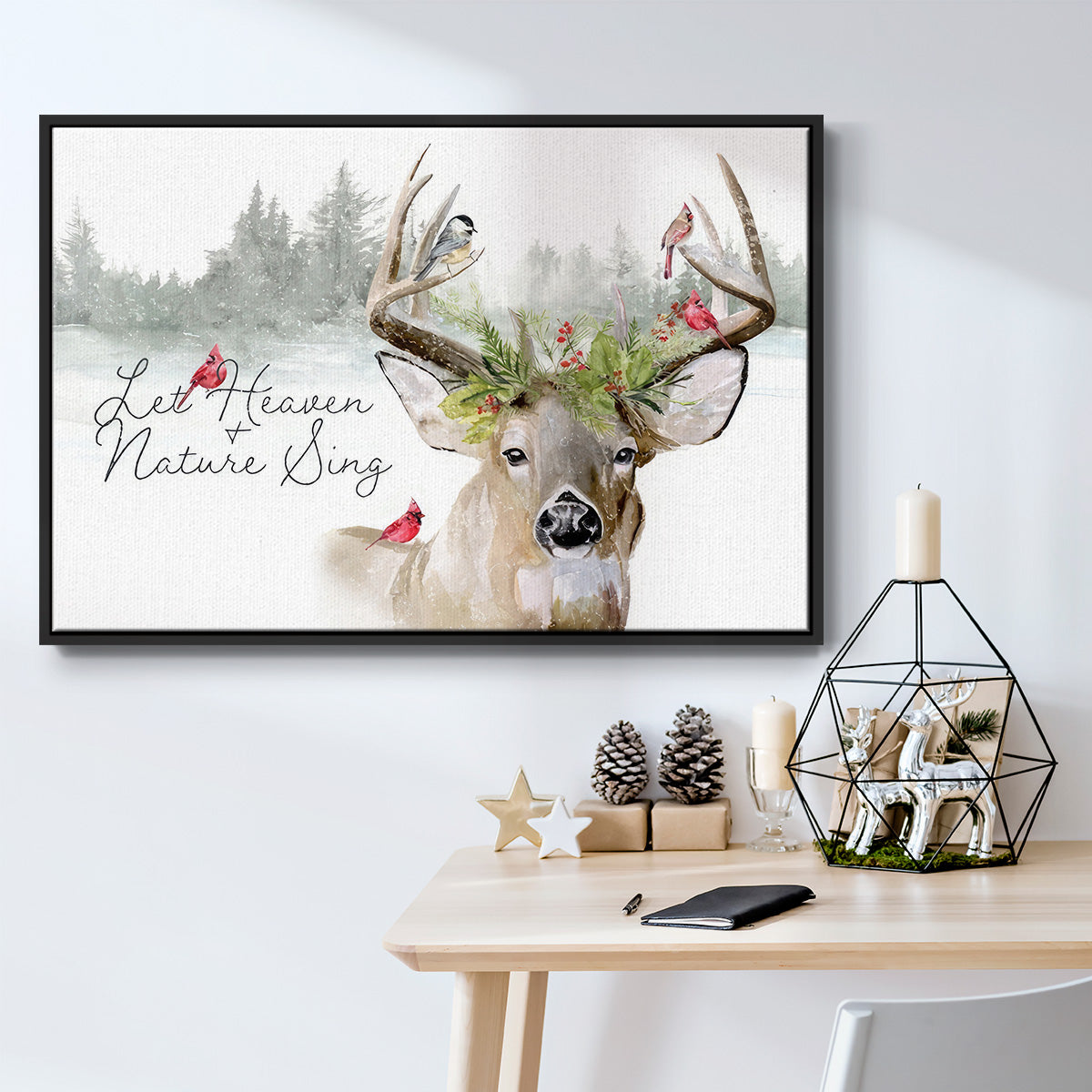 Holiday Deer Collection A - Framed Gallery Wrapped Canvas in Floating Frame