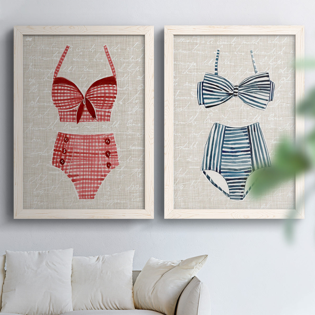 Vintage Swimming III - Premium Framed Canvas 2 Piece Set - Ready to Hang