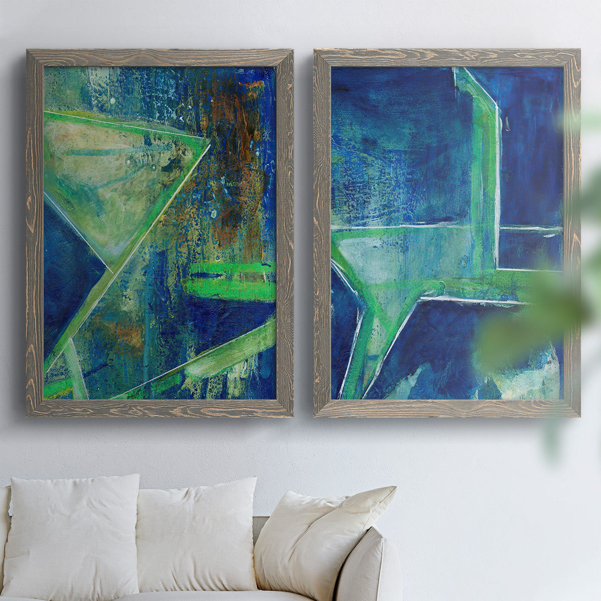Geometric in Cool VII - Premium Framed Canvas 2 Piece Set - Ready to Hang