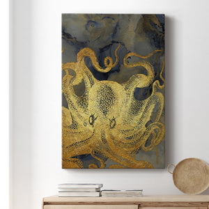 Octopus Ink Gold & Blue II Premium Gallery Wrapped Canvas - Ready to Hang