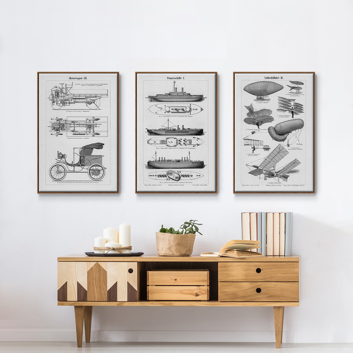 Industrial Flight - Framed Premium Gallery Wrapped Canvas L Frame 3 Piece Set - Ready to Hang