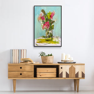 TURQUOISE LILLY - Framed Premium Gallery Wrapped Canvas L Frame - Ready to Hang