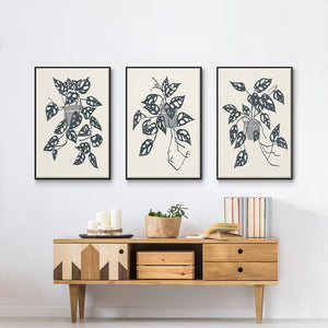 Growing Leaves I - Framed Premium Gallery Wrapped Canvas L Frame 3 Piece Set - Ready to Hang