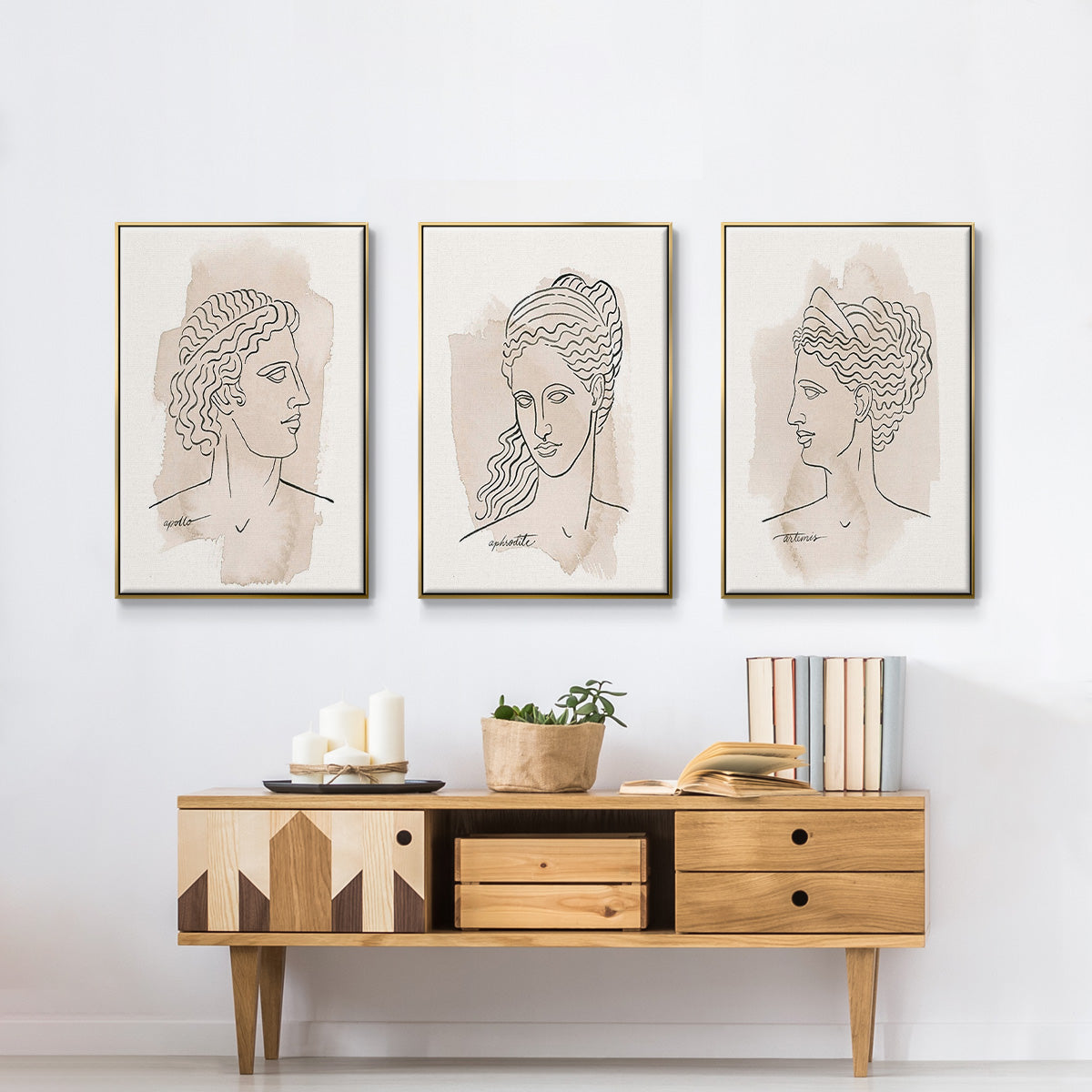 Greek Busts IV - Framed Premium Gallery Wrapped Canvas L Frame 3 Piece Set - Ready to Hang