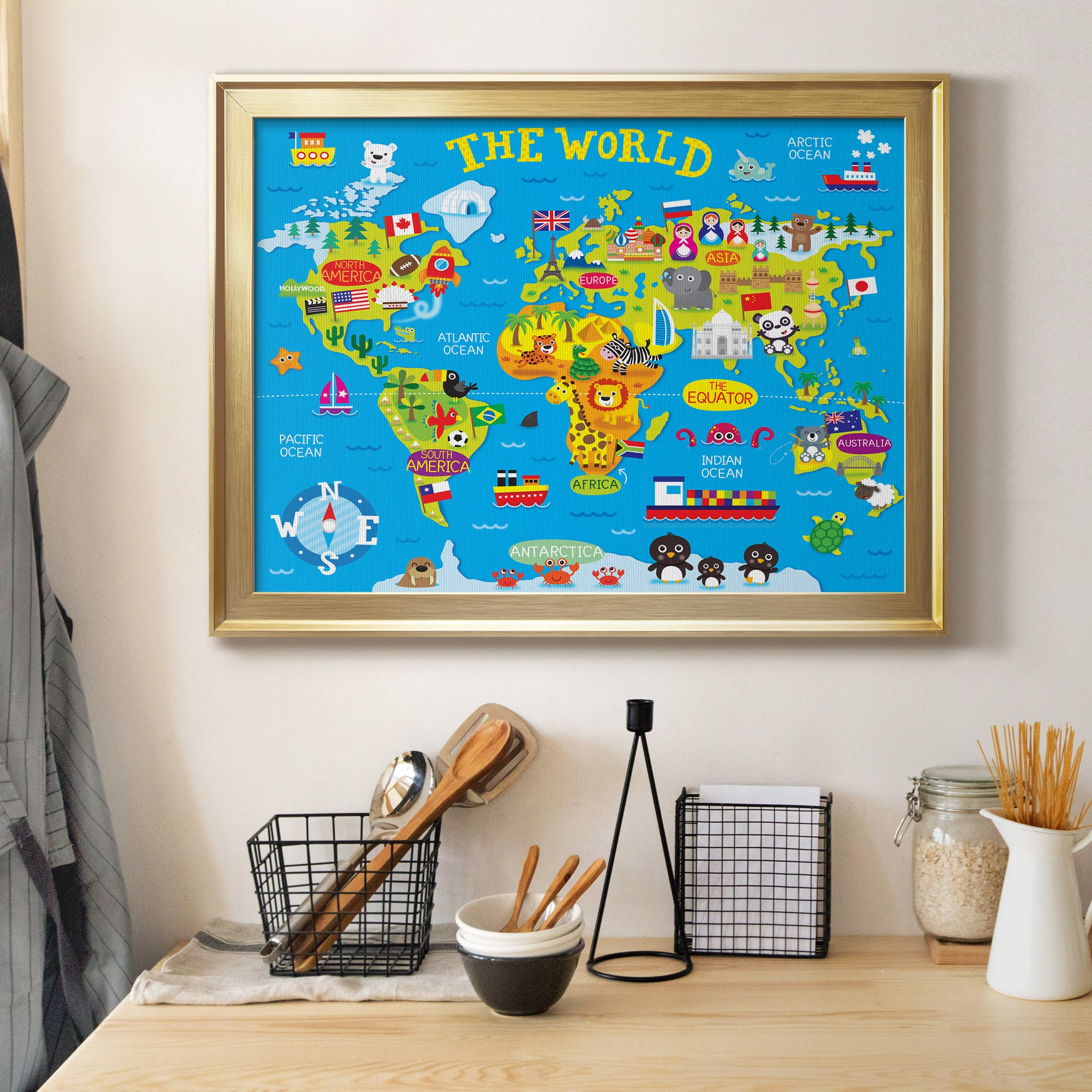 World Map Premium Classic Framed Canvas - Ready to Hang