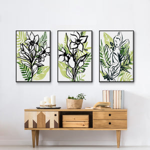 Tropical Sketchbook I - Framed Premium Gallery Wrapped Canvas L Frame 3 Piece Set - Ready to Hang