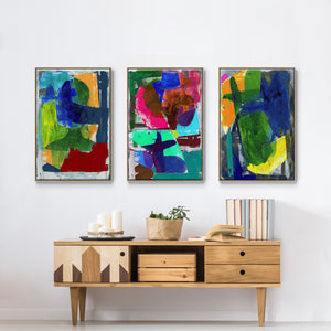 Brights Strokes I - Framed Premium Gallery Wrapped Canvas L Frame 3 Piece Set - Ready to Hang