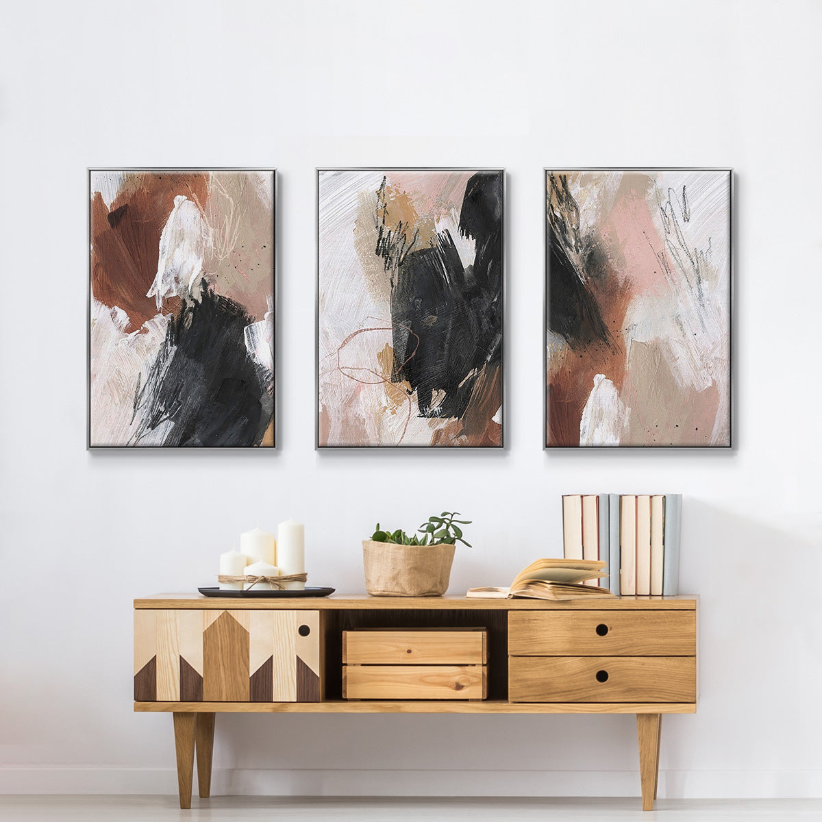 Unbleached Neutrals I - Framed Premium Gallery Wrapped Canvas L Frame 3 Piece Set - Ready to Hang