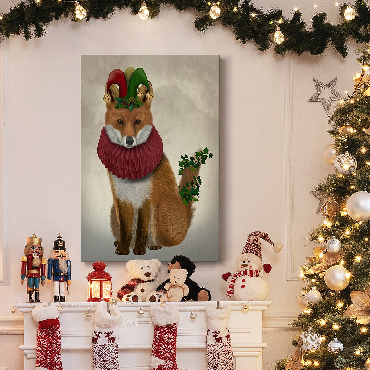 Christmas Holly and Ivy Fox - Gallery Wrapped Canvas