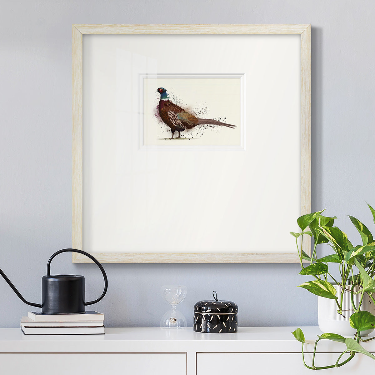 Pheasant Splash 1 Premium Framed Print Double Matboard