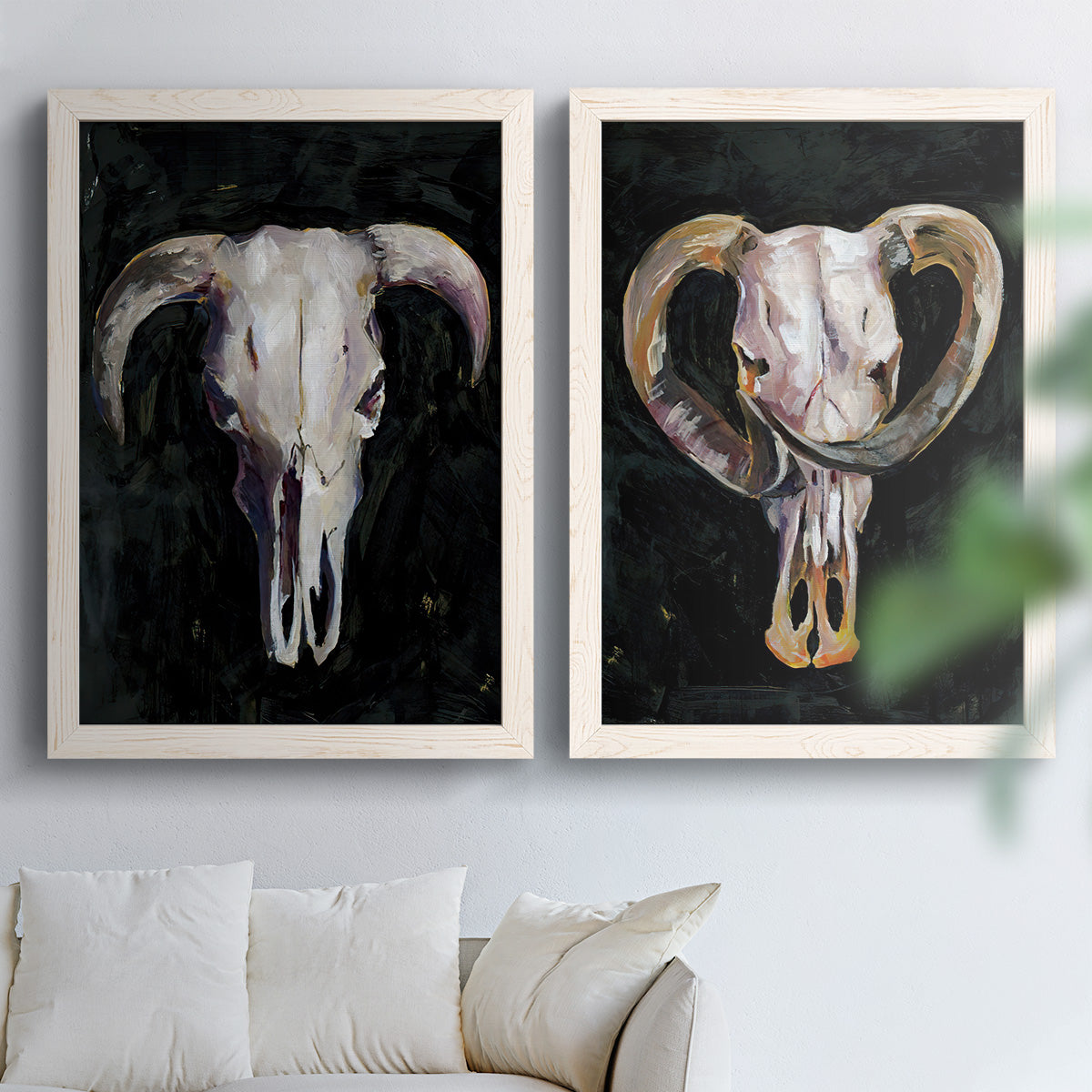 Horned Skull I - Premium Framed Canvas 2 Piece Set - Ready to Hang