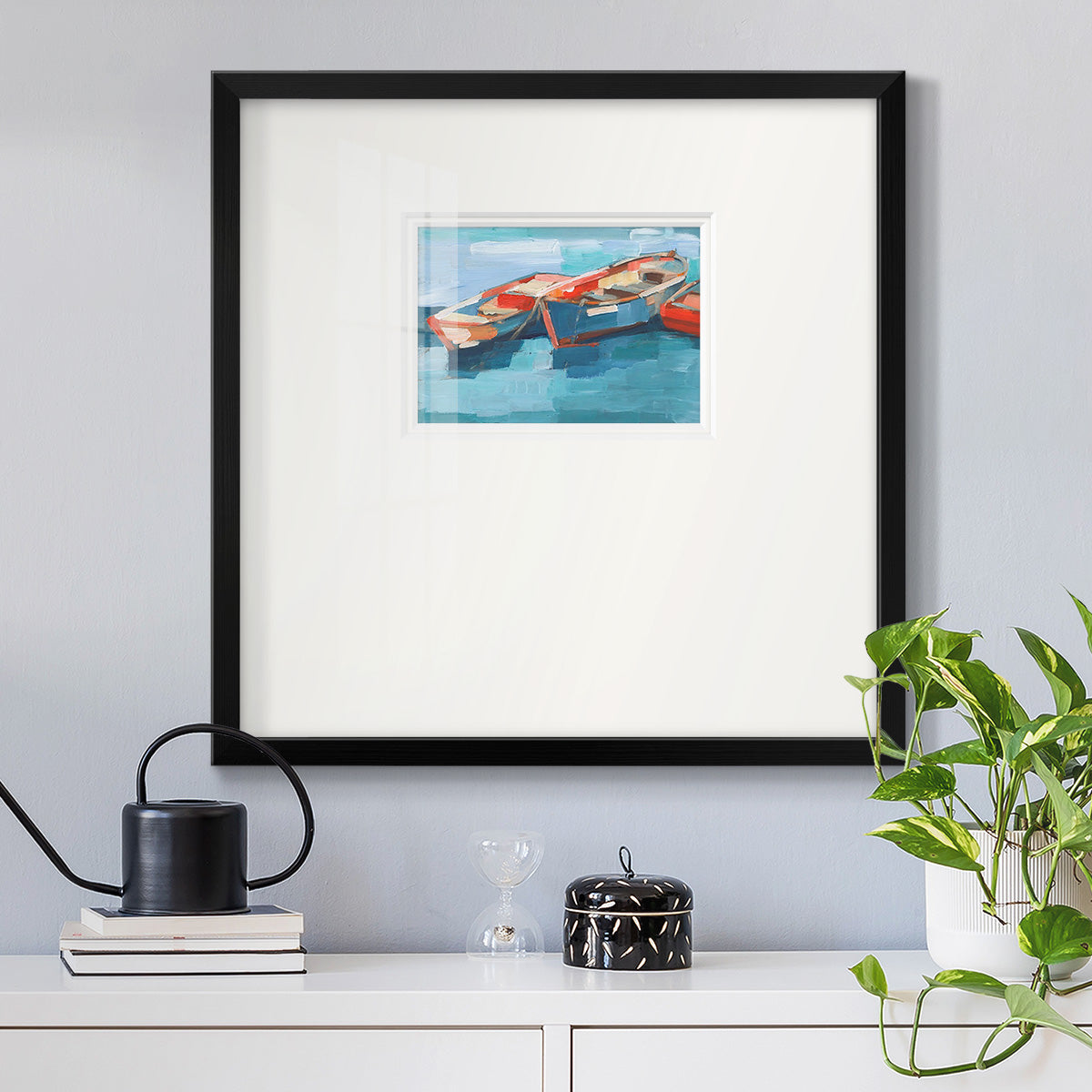 Primary Boats I Premium Framed Print Double Matboard