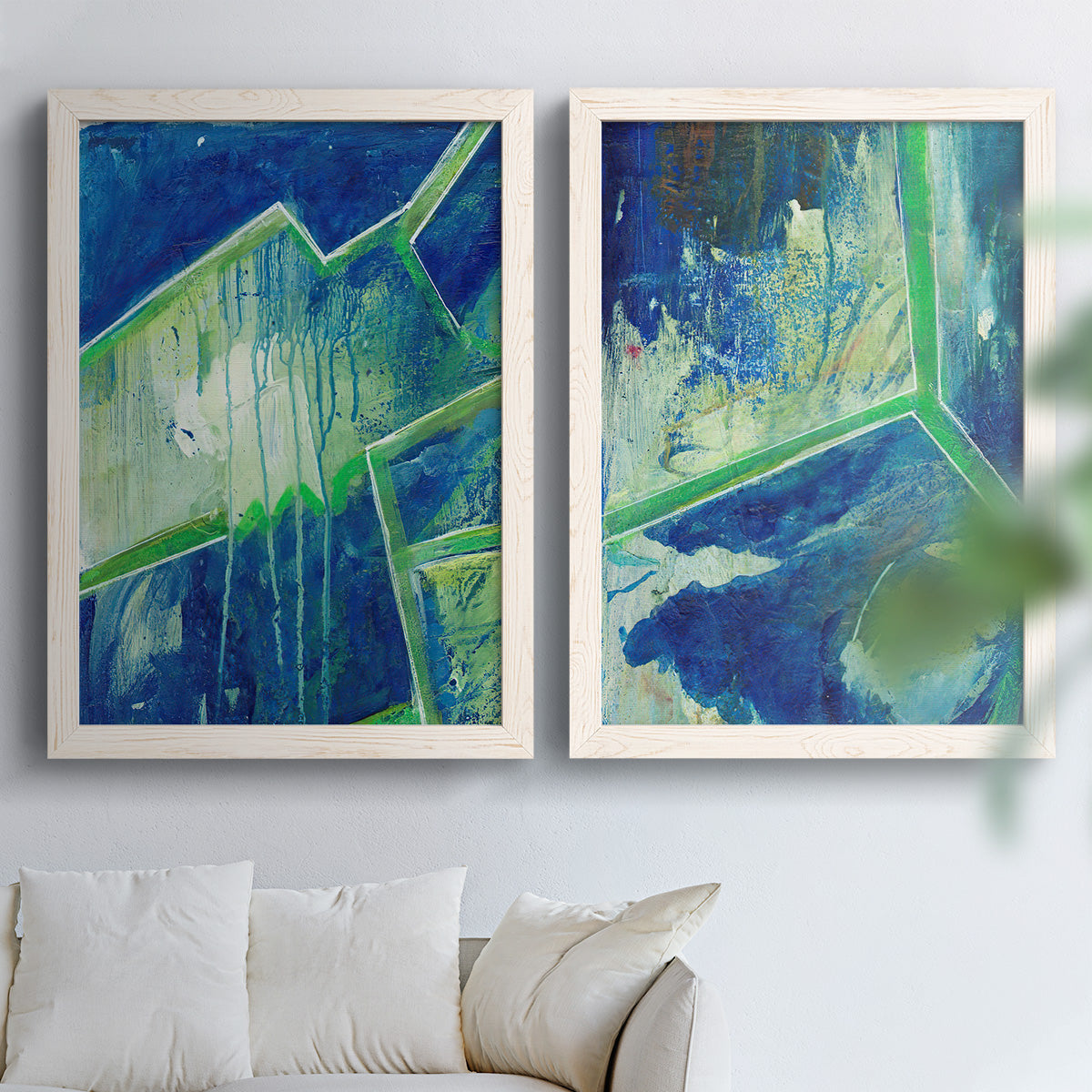 Geometric in Cool V - Premium Framed Canvas 2 Piece Set - Ready to Hang
