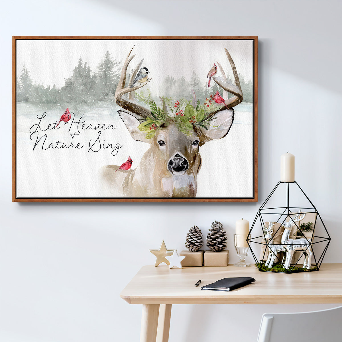 Holiday Deer Collection A - Framed Gallery Wrapped Canvas in Floating Frame