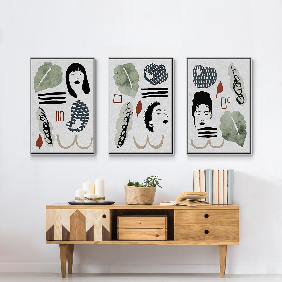 Collected Mindfulness I - Framed Premium Gallery Wrapped Canvas L Frame 3 Piece Set - Ready to Hang