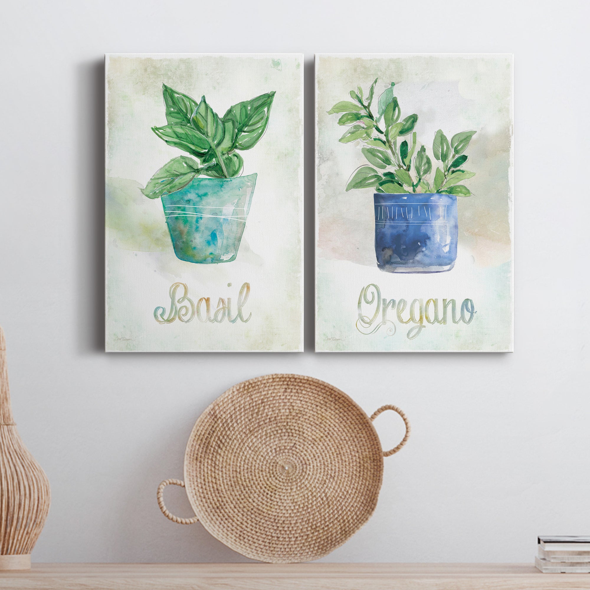 Potted Basil Premium Gallery Wrapped Canvas - Ready to Hang - Set of 2 - 8 x 12 Each