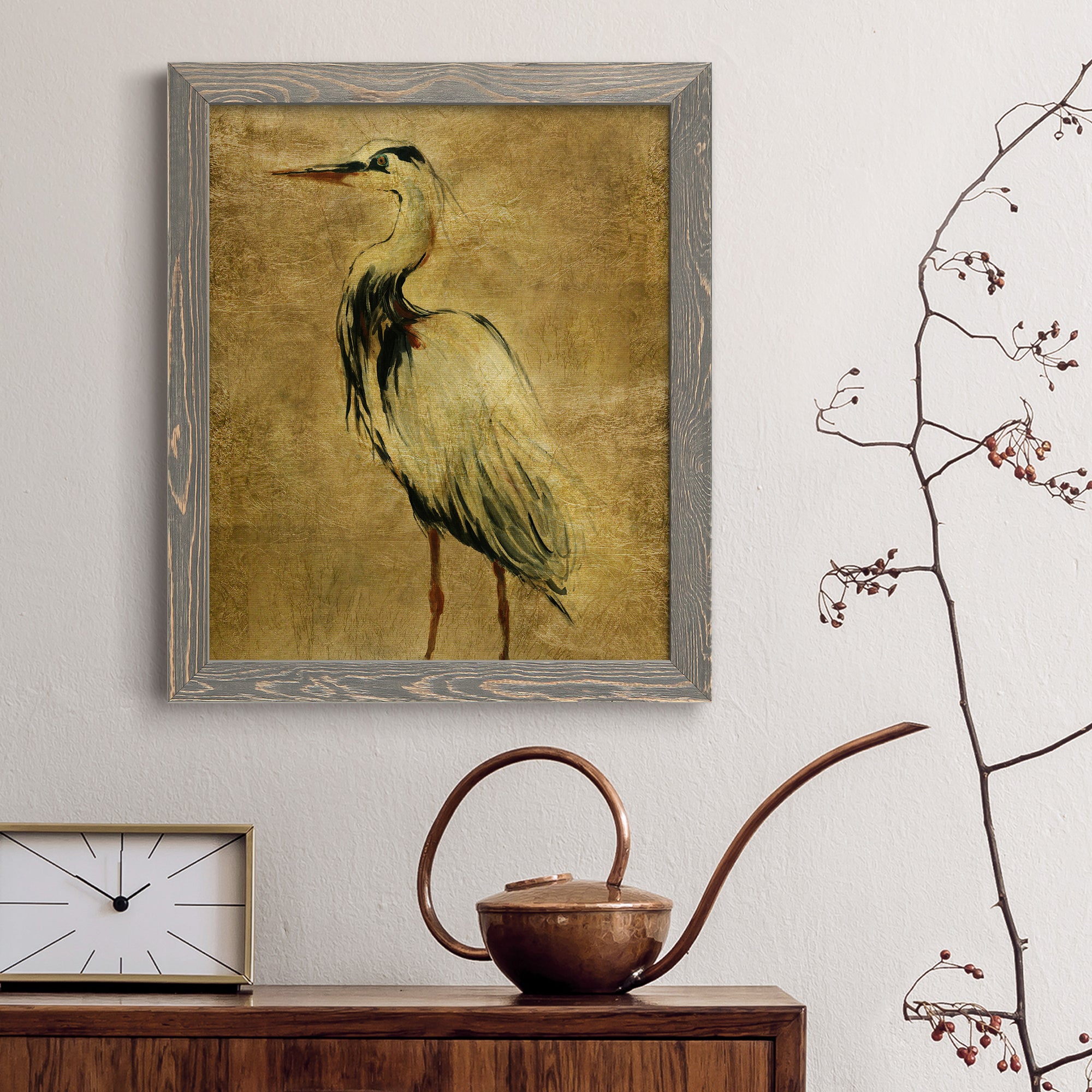 Gold Crane at Dusk II - Premium Canvas Framed in Barnwood - Ready to Hang