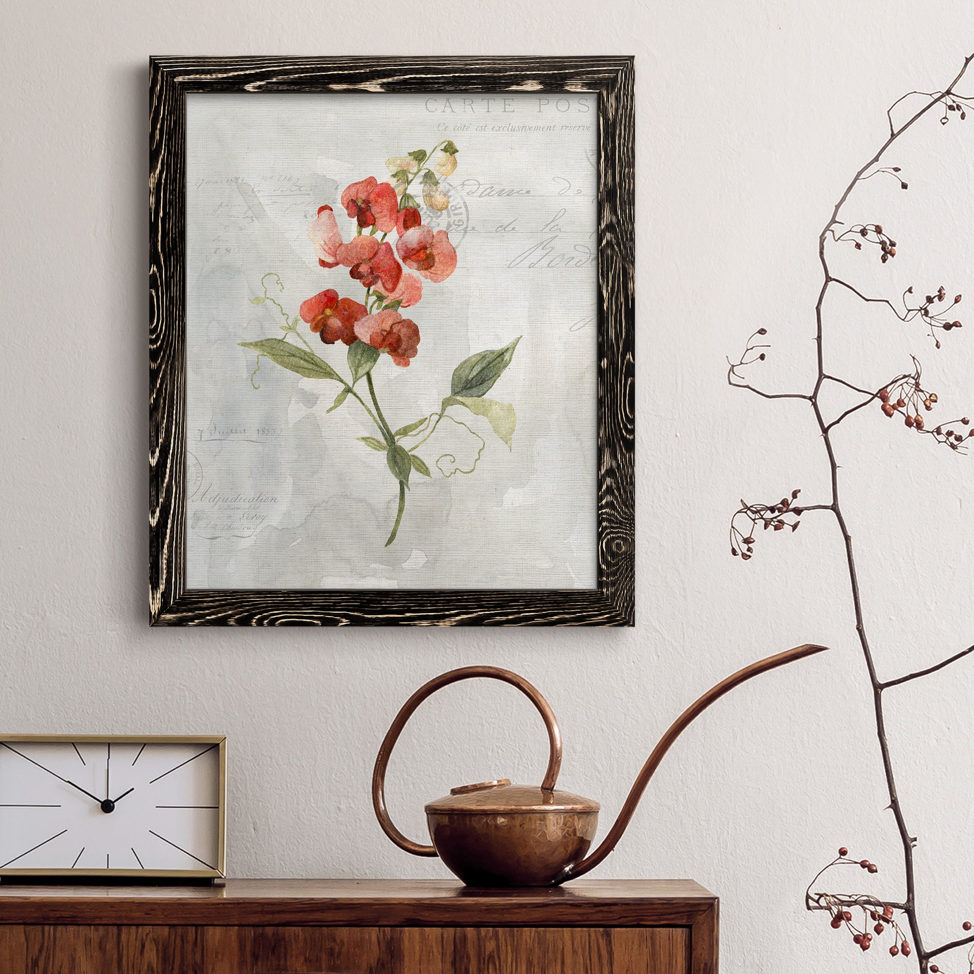 Linen Sweet Pea - Premium Canvas Framed in Barnwood - Ready to Hang
