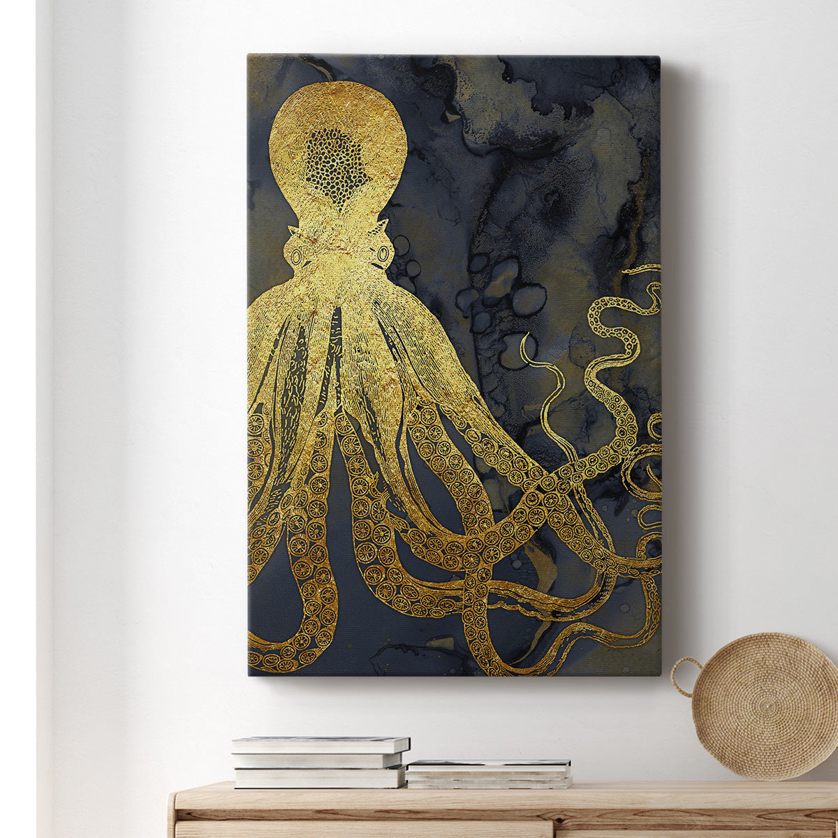 Octopus Ink Gold & Blue I Premium Gallery Wrapped Canvas - Ready to Hang