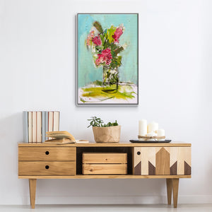 TURQUOISE LILLY - Framed Premium Gallery Wrapped Canvas L Frame - Ready to Hang