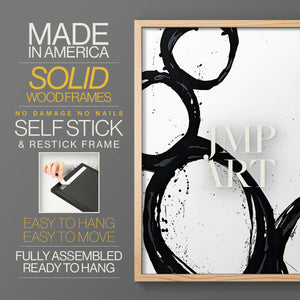 Colorful geometric landscape artwork depicting a coastal view with blue waters and green hills during daytime