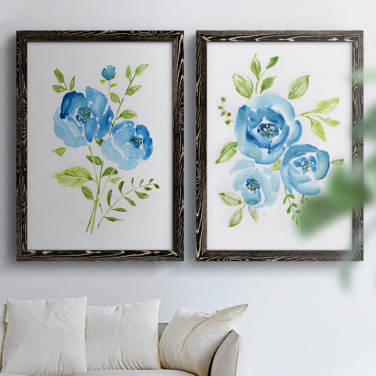 Blue Morning Bouquet I - Premium Framed Canvas 2 Piece Set - Ready to Hang