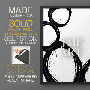 Colorful geometric landscape artwork depicting a coastal view with blue waters and green hills during daytime