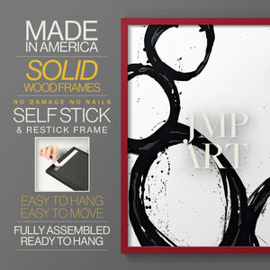 Colorful geometric landscape artwork depicting a coastal view with blue waters and green hills during daytime