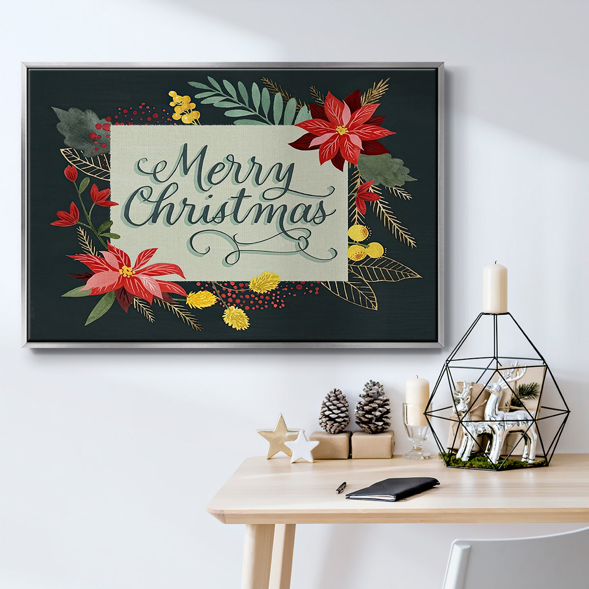 Bright Christmas Night Collection A - Framed Gallery Wrapped Canvas in Floating Frame