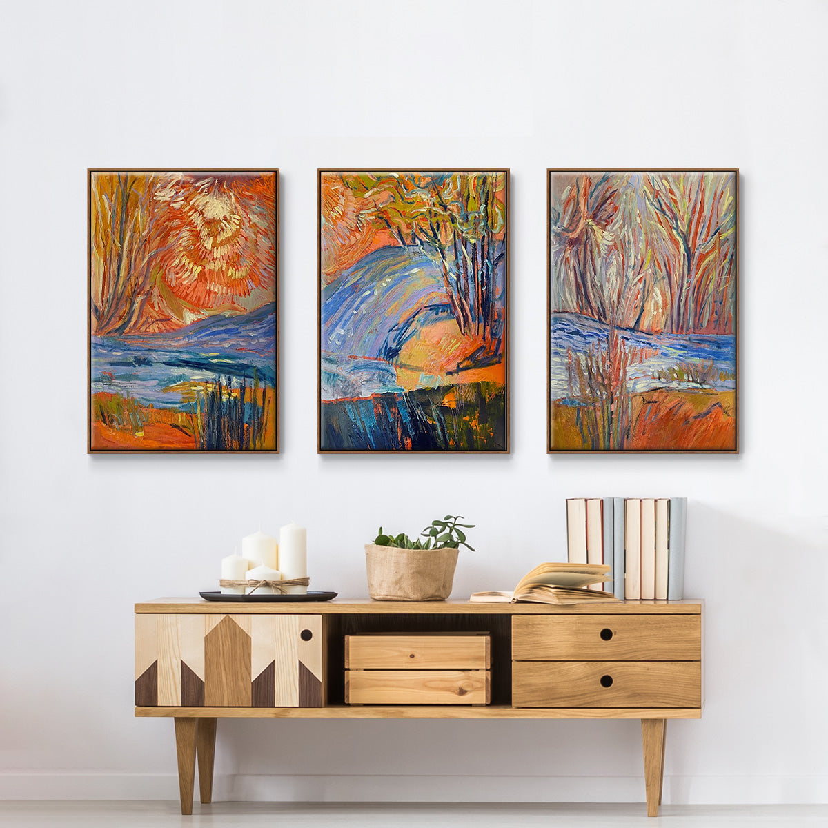 Cadmium Winter Solstice I - Framed Premium Gallery Wrapped Canvas L Frame 3 Piece Set - Ready to Hang