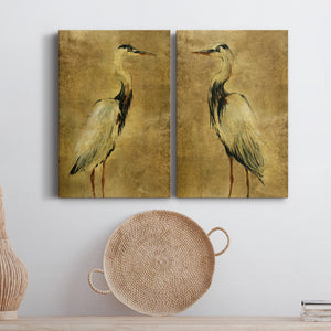 Gold Crane at Dusk I Premium Gallery Wrapped Canvas - Ready to Hang - Set of 2 - 8 x 12 Each