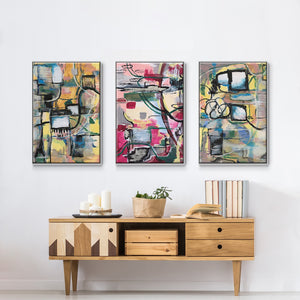 Memory Screen I - Framed Premium Gallery Wrapped Canvas L Frame 3 Piece Set - Ready to Hang