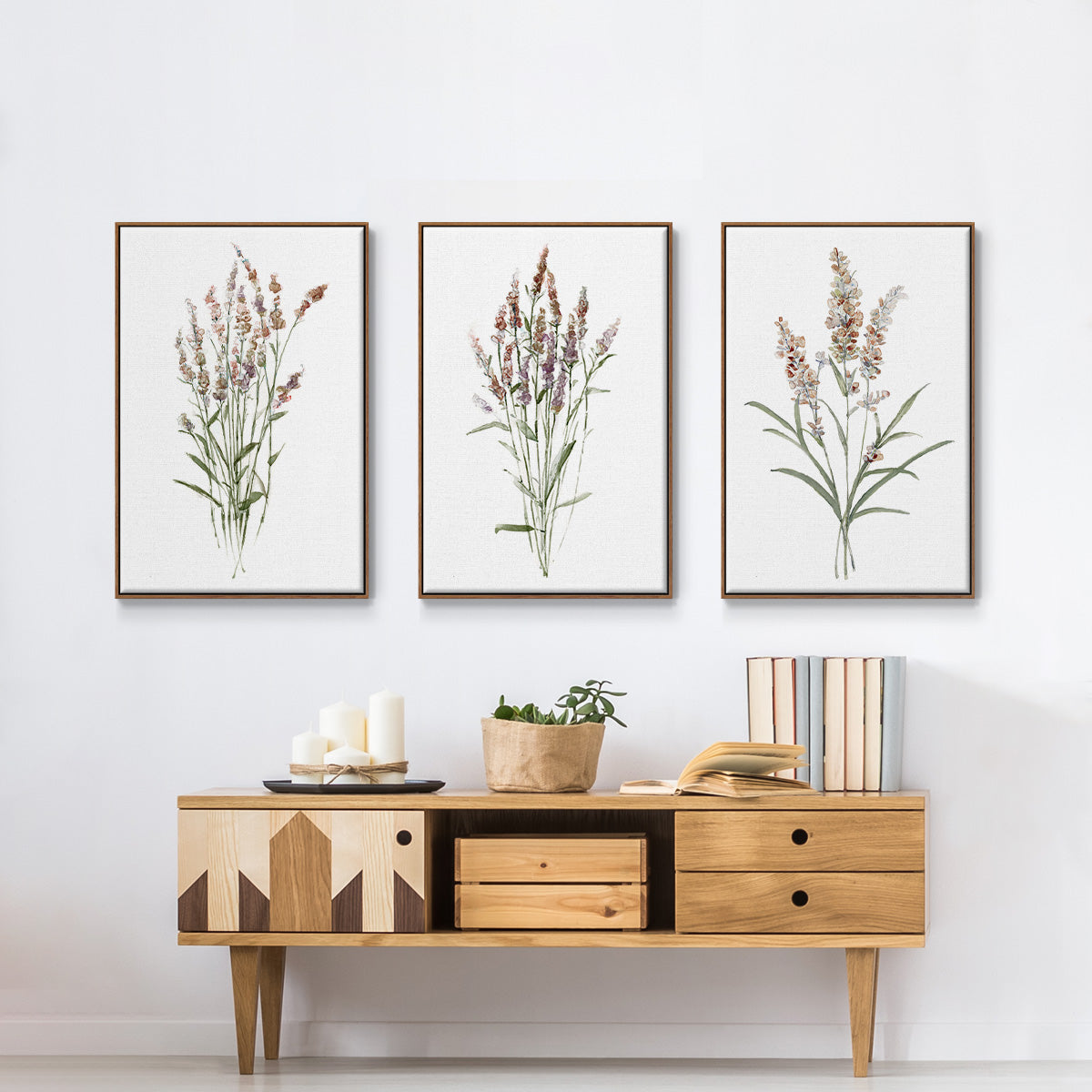 Dainty Botanical I - Framed Premium Gallery Wrapped Canvas L Frame 3 Piece Set - Ready to Hang