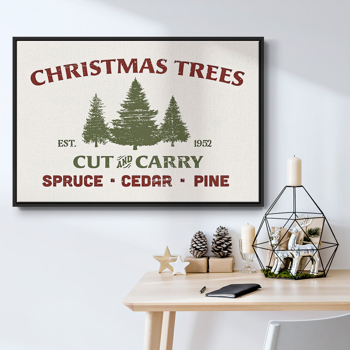 Christmas Farm Sign I - Framed Gallery Wrapped Canvas in Floating Frame