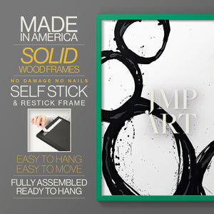 Colorful geometric landscape artwork depicting a coastal view with blue waters and green hills during daytime