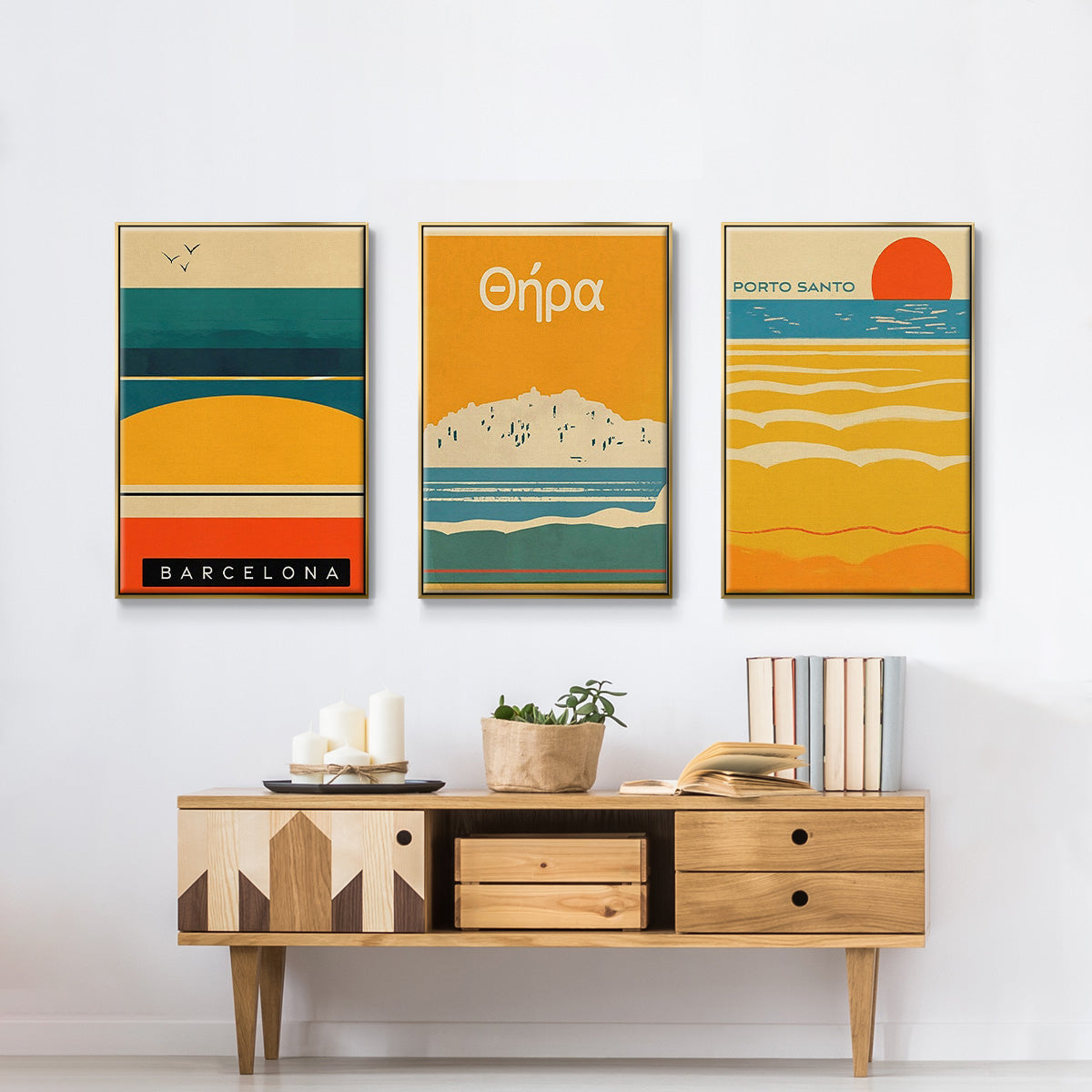 Summer Abroad I - Framed Premium Gallery Wrapped Canvas L Frame 3 Piece Set - Ready to Hang